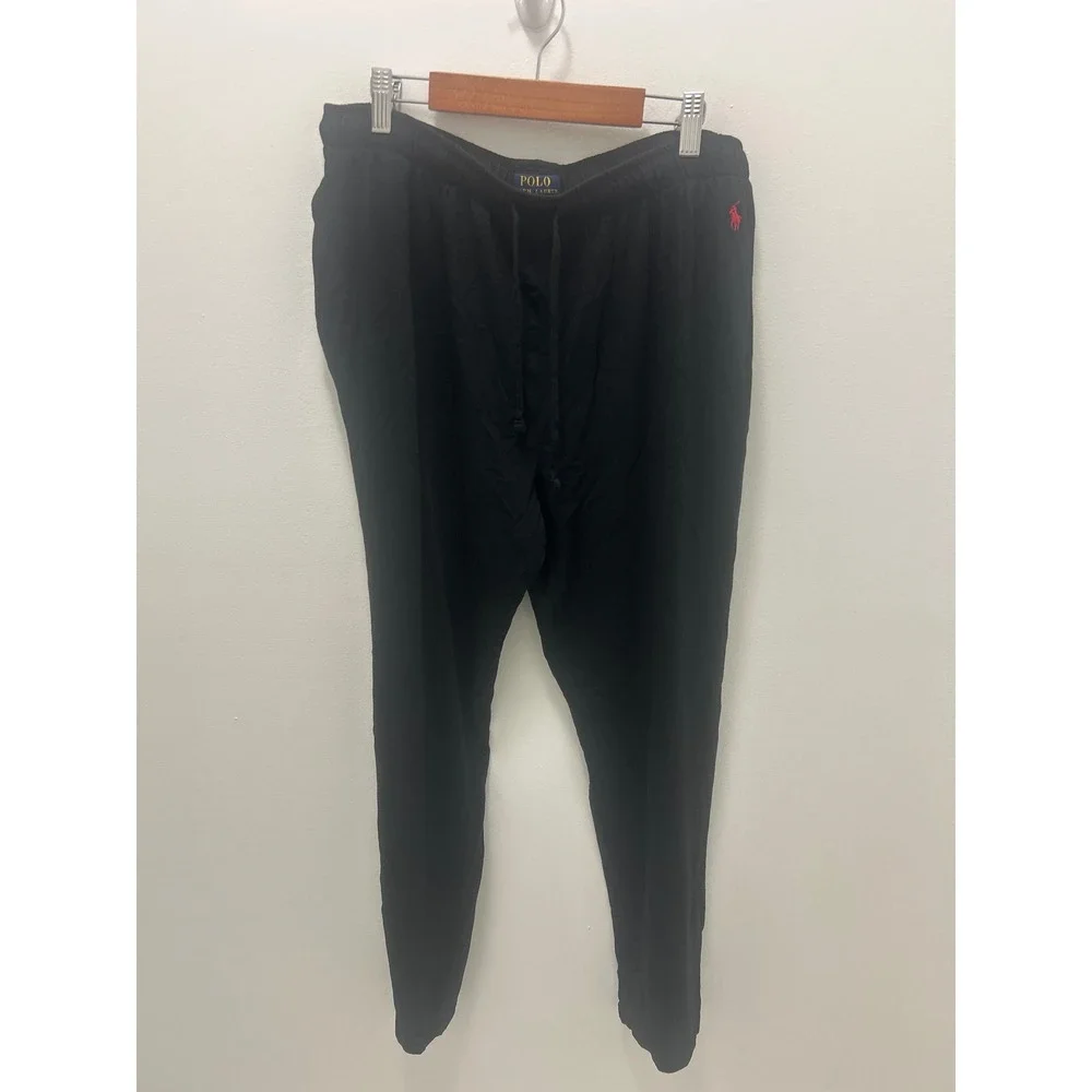 Polo Ralph Lauren Mens Black Sleepwear Lounge Pants Red Pony Logo Size Large